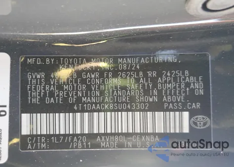 2025 Toyota Camry Xse из США, поврежденный, VIN 4T1DAACK8SU043302